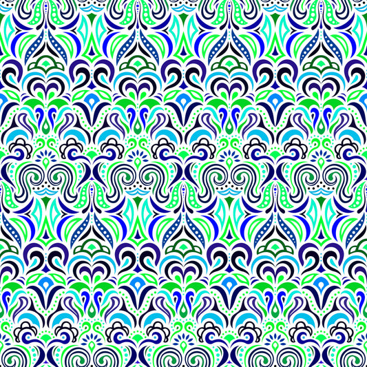 Turquoise - Green - Blue Abstract Doodle Fabric 1008.3i