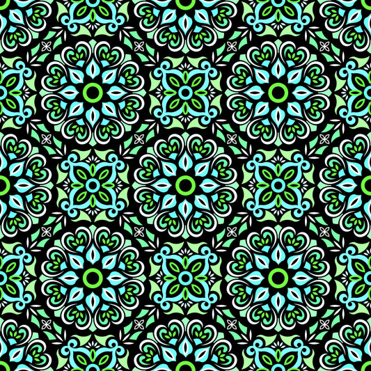 Turquoise - Green Mandala Fabric - 206