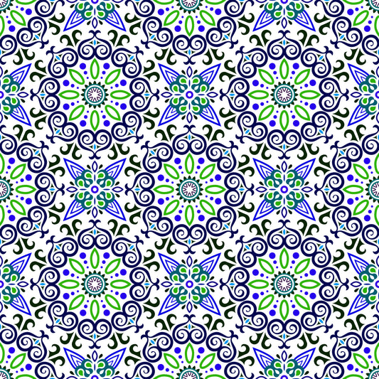 Blue - Green Mandala Fabric - 138i