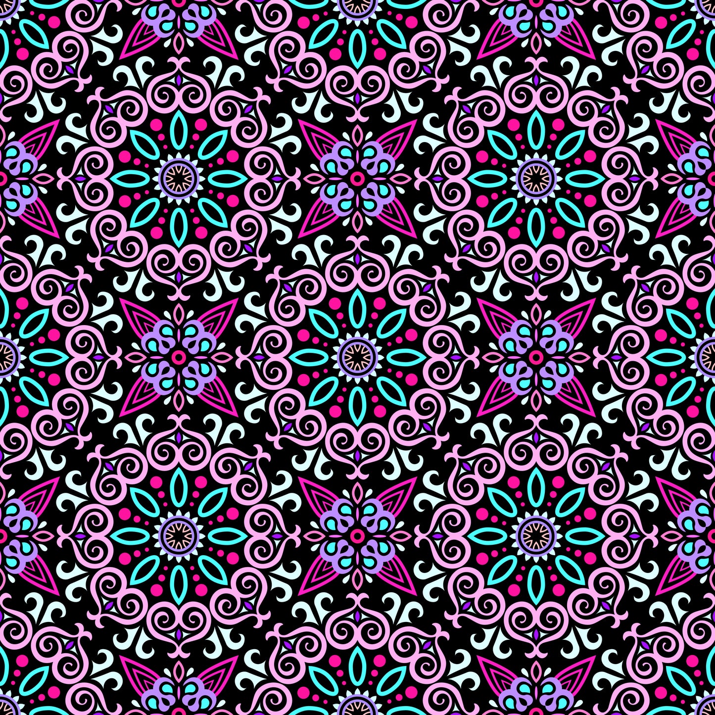 Pink - Turquoise - Purple Mandala Fabric - 138