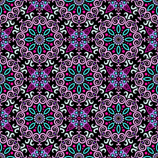 Pink - Turquoise - Purple Mandala Fabric - 138