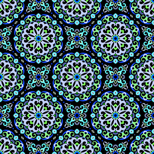 Turquoise - Blue - Green Mandala Fabric - 188