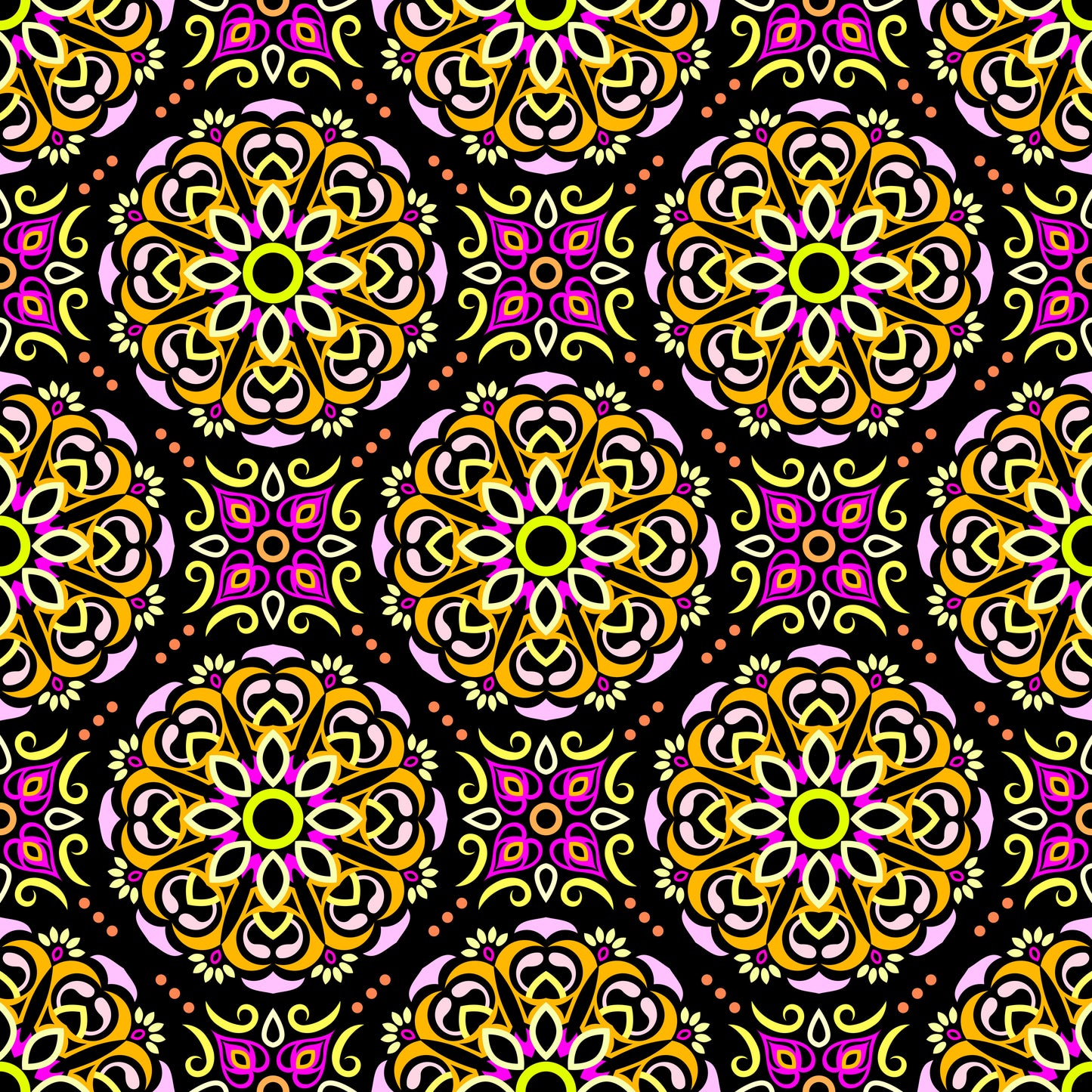 Yellow - Pink - Orange Mandala Fabric - 160