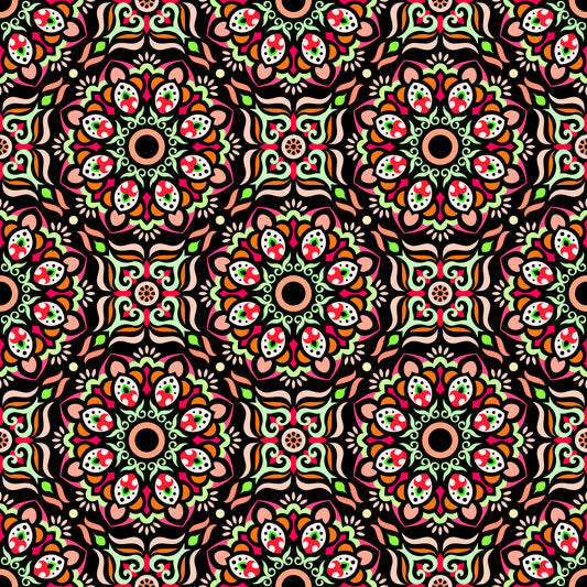 Orange - Green - Red Mandala Fabric - 186