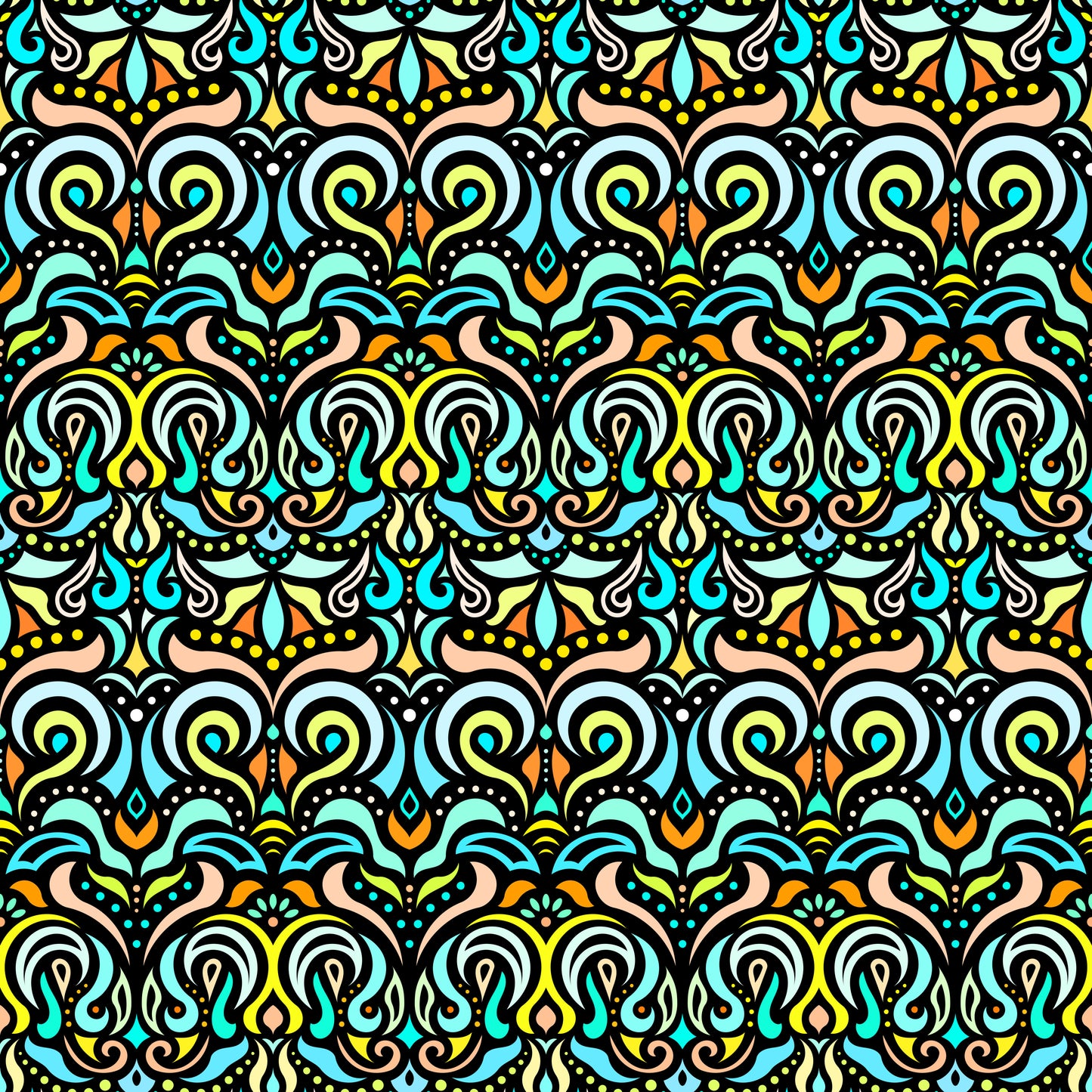 Turquoise - Yellow Abstract Doodle Fabric 1007