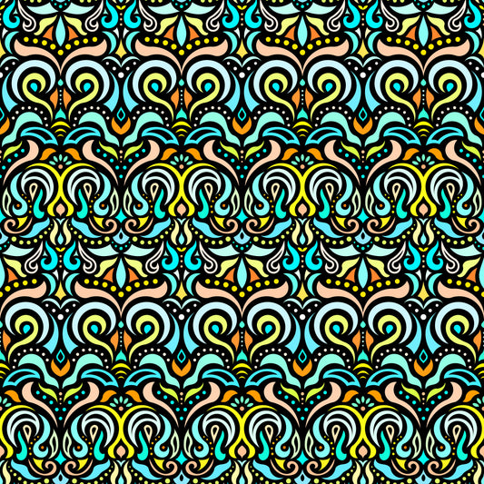 Turquoise - Yellow Abstract Doodle Fabric 1007