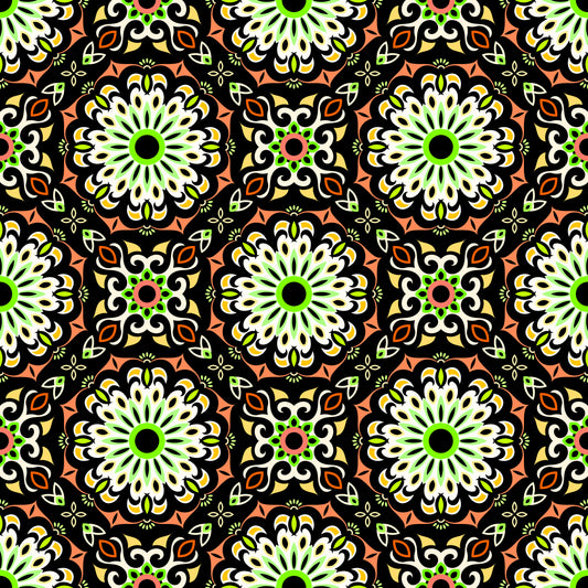 Orange - Green - Yellow Mandala Fabric - 198