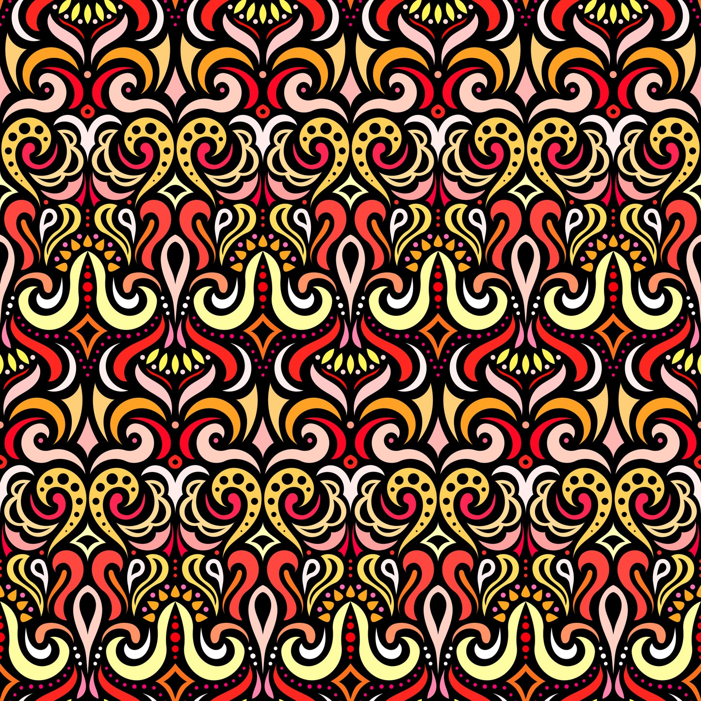 Red - Orange - Yellow Abstract Doodle Fabric 1001