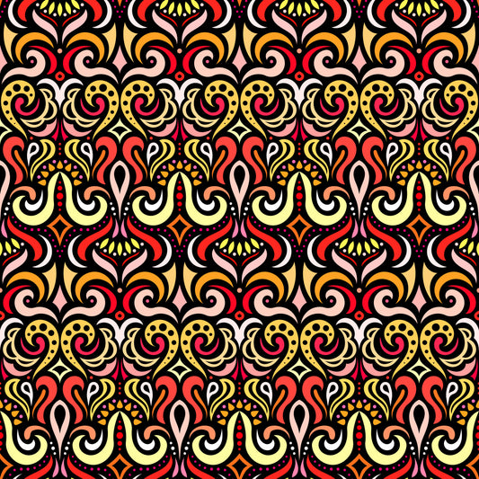 Red - Orange - Yellow Abstract Doodle Fabric 1001