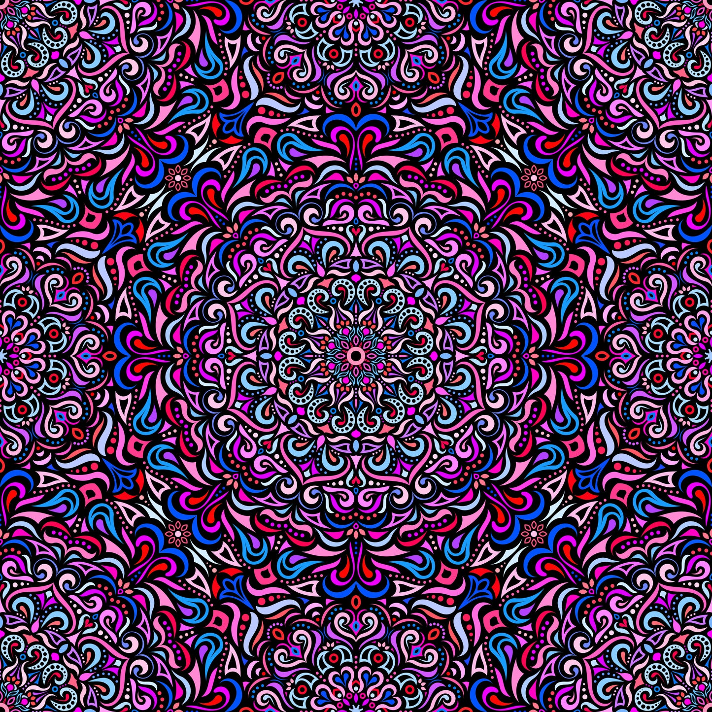 Pink - Blue - Red Mandala Fabric 2005