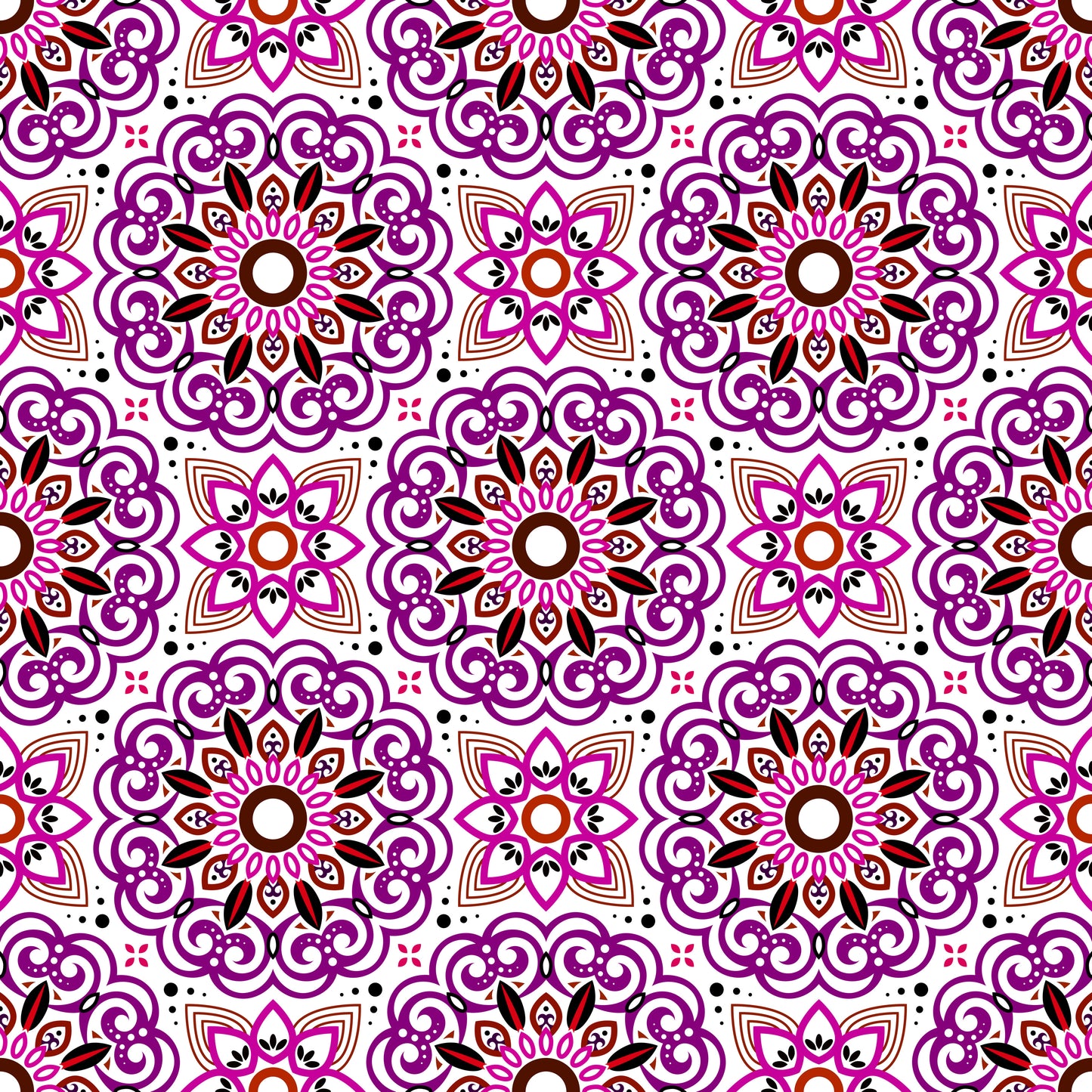 Purple - Red Mandala Fabric - 149i