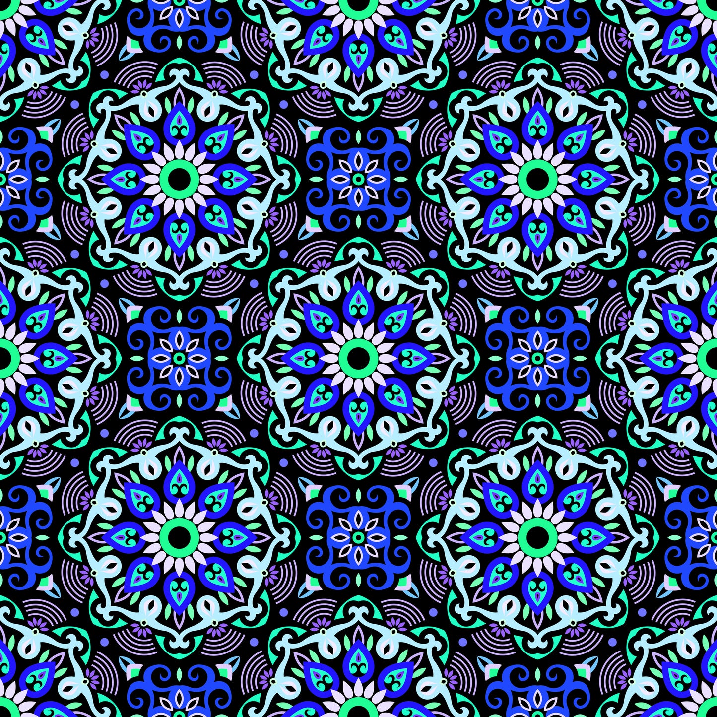 Blue - Turquoise - Purple Mandala Fabric - 140