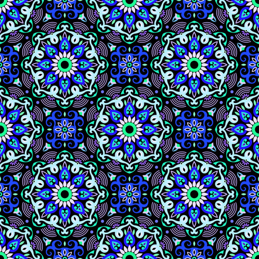 Blue - Turquoise - Purple Mandala Fabric - 140