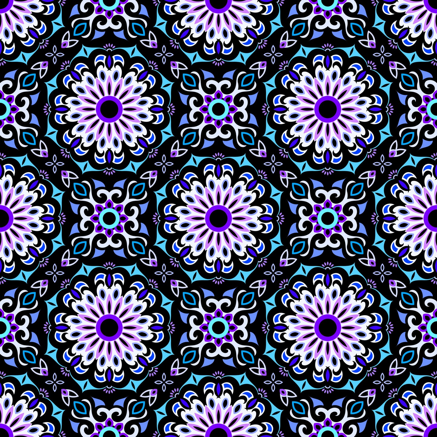 Turquoise - Blue - Purple Mandala Fabric - 198