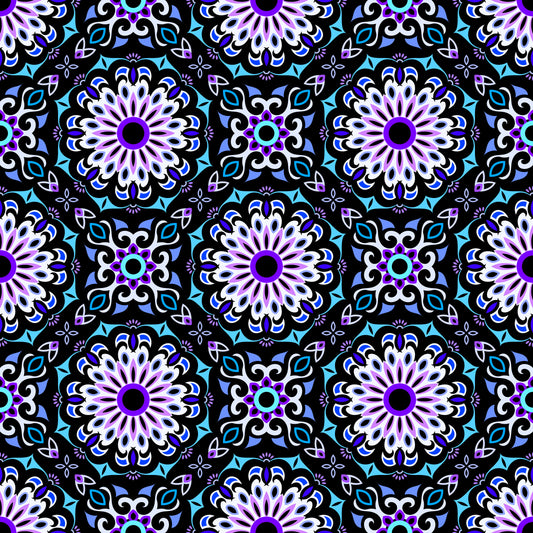 Turquoise - Blue - Purple Mandala Fabric - 198