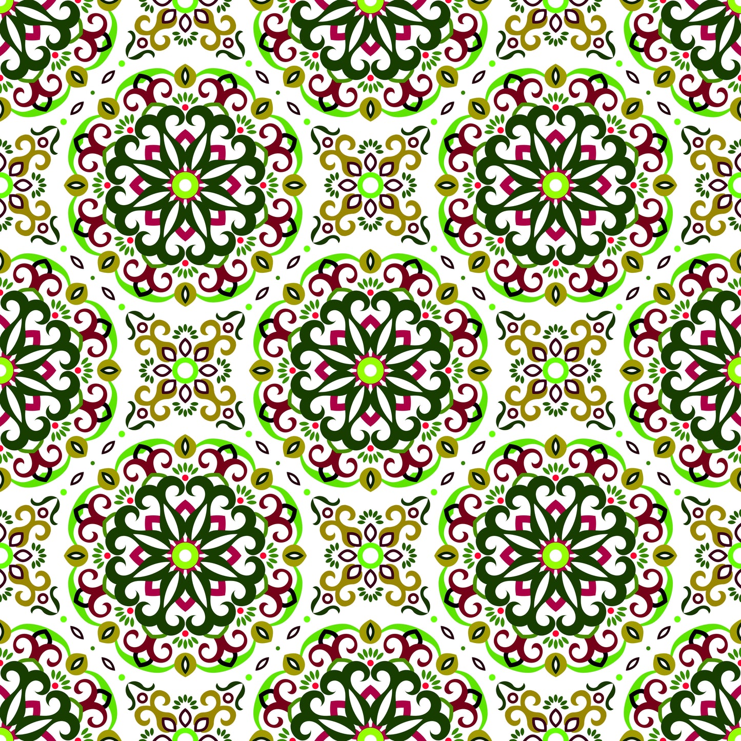 Green - Red Mandala Fabric - 188i