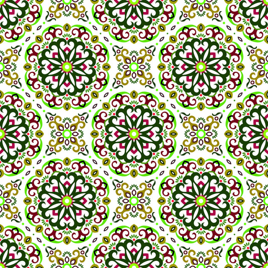 Green - Red Mandala Fabric - 188i