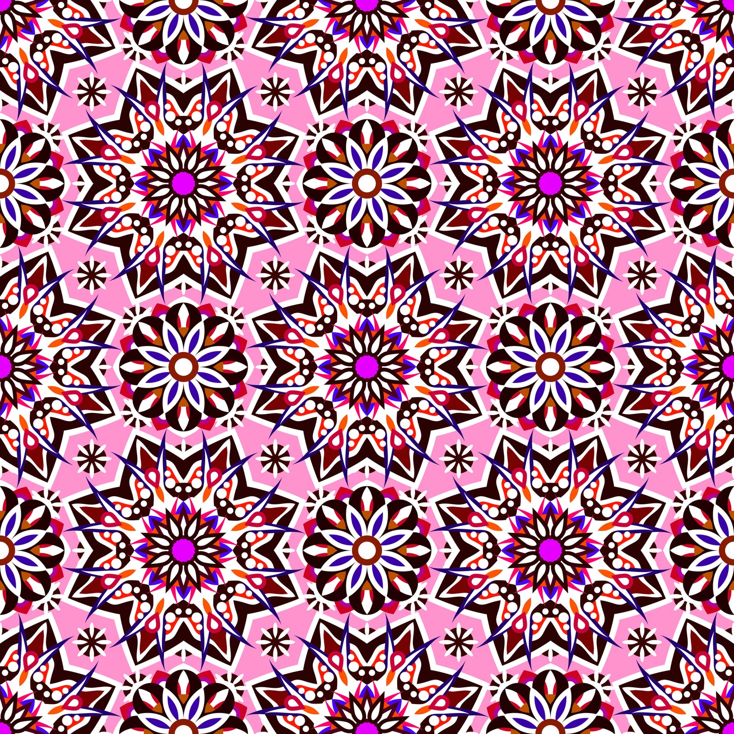 Pink - Orange - Purple Mandala Fabric - 122i