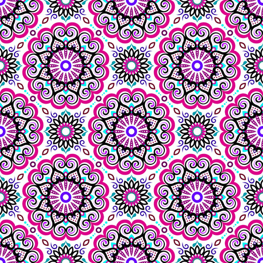 Pink - Turquoise - Purple Mandala Fabric - 179i
