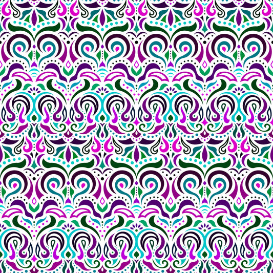 Turquoise - Purple - Green Abstract Doodle Fabric 1007i