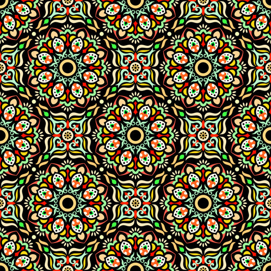 Orange - Green - Yellow Mandala Fabric - 186