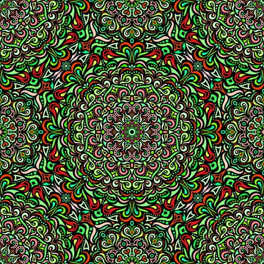 Green - Red Mandala Fabric 2005