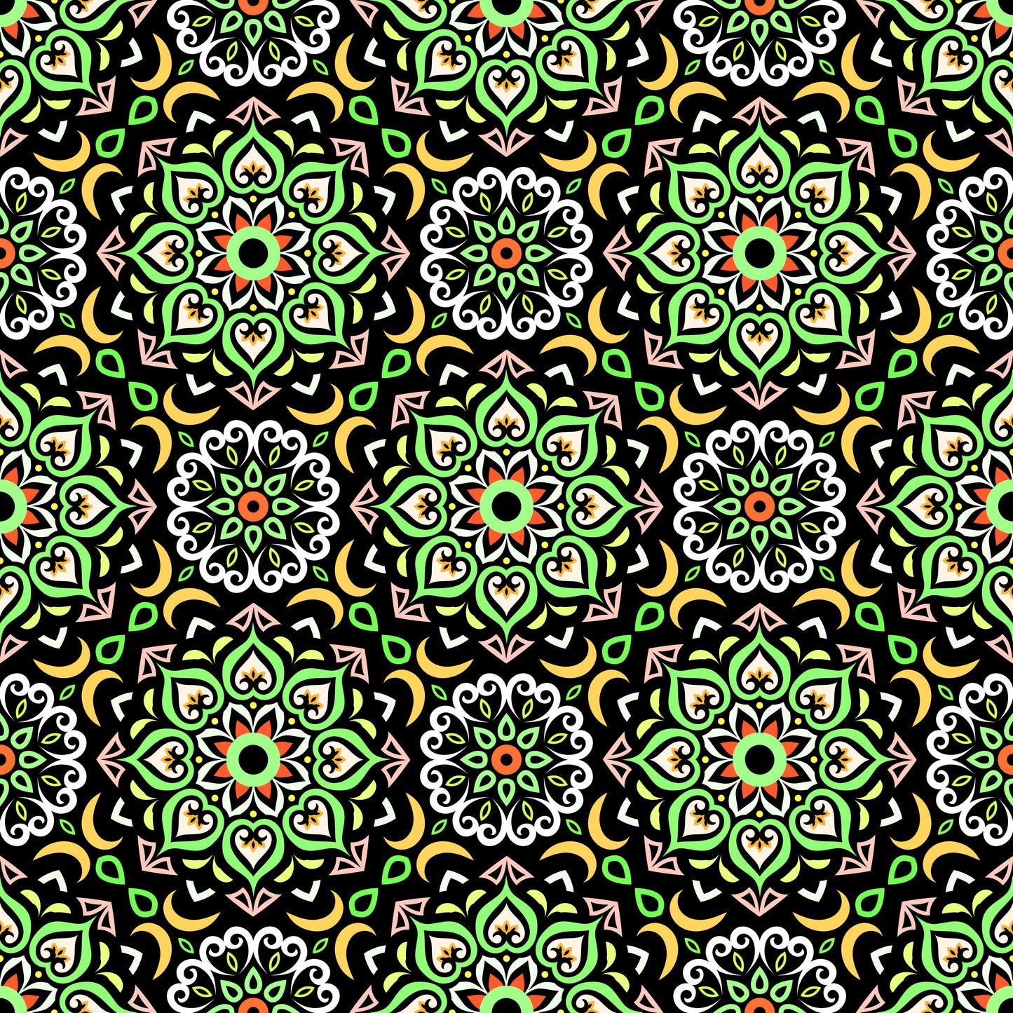 Green - Yellow - Orange Mandala Fabric - 213