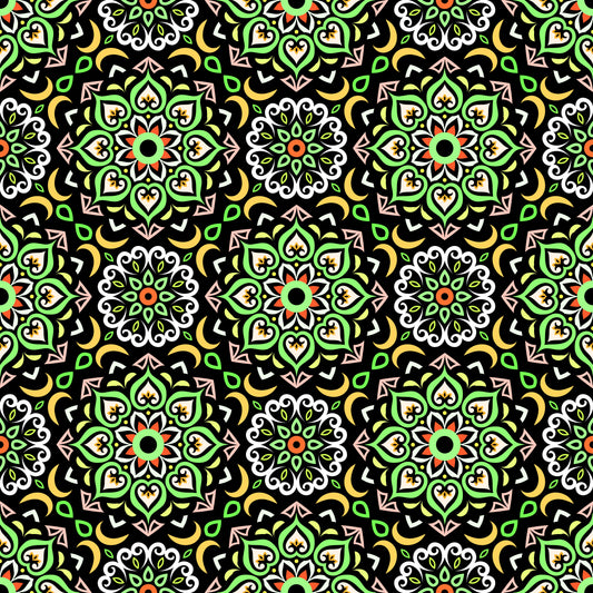 Green - Yellow - Orange Mandala Fabric - 213