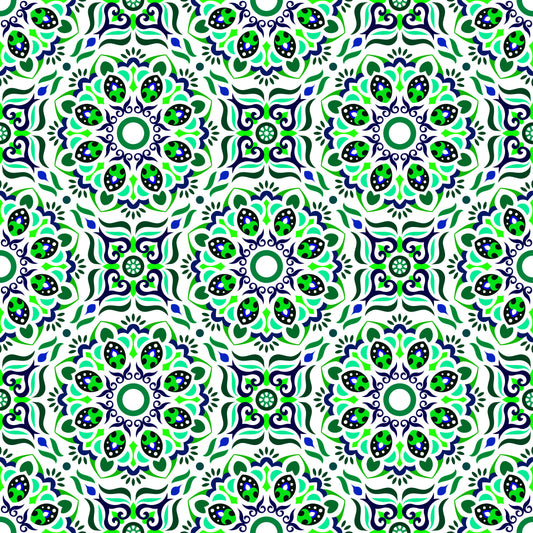 Turquoise - Green - Blue Mandala Fabric - 186i