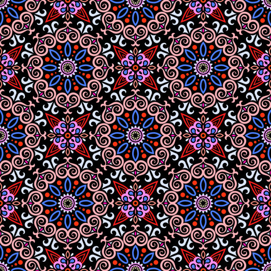 Red - Blue - Pink Mandala Fabric - 138