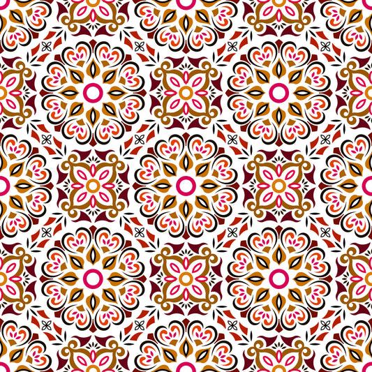 Orange - Brown - Red Mandala Fabric - 206i