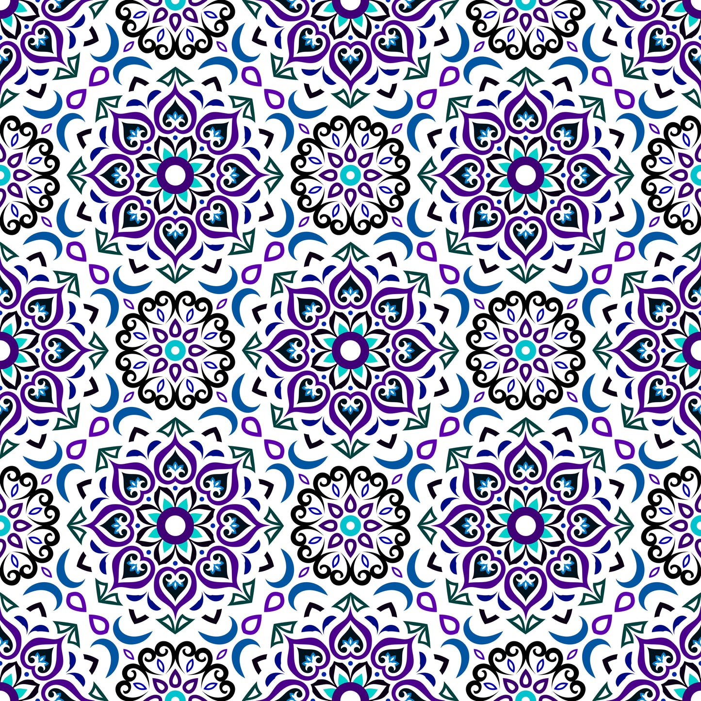 Blue - Purple - Turquoise Mandala Fabric - 213i