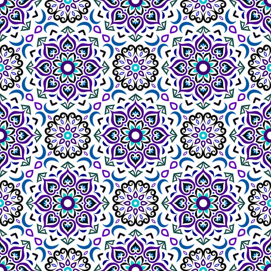 Blue - Purple - Turquoise Mandala Fabric - 213i