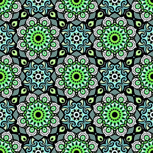 Turquoise - Green Mandala Fabric - 193