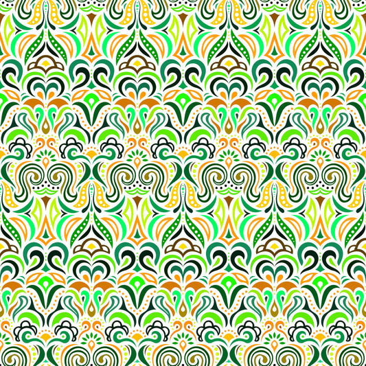 Green - Yellow - Orange Abstract Doodle Fabric 1008.3i