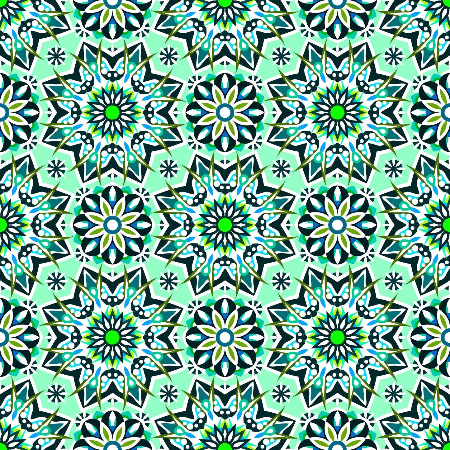 Turquoise - Green - Blue Mandala Fabric - 122i