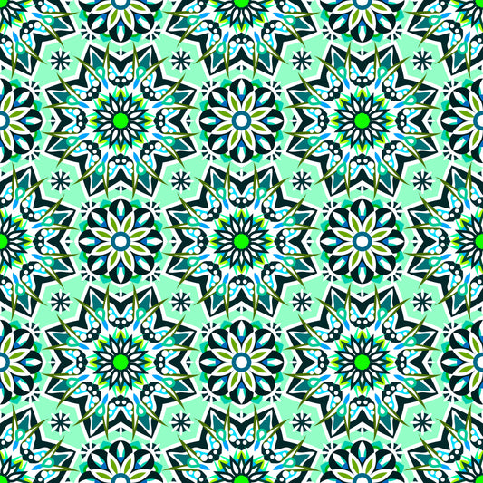 Turquoise - Green - Blue Mandala Fabric - 122i