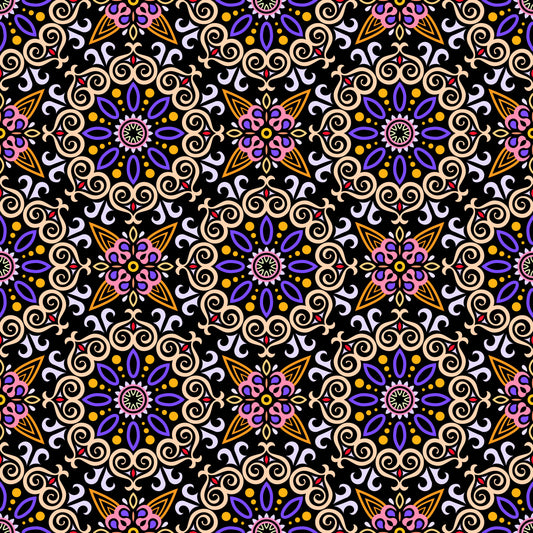 Yellow - Purple - Red Mandala Fabric - 138