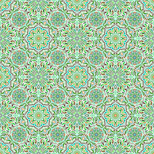 Green - Brown - Turquoise Mandala Fabric 2009.4i