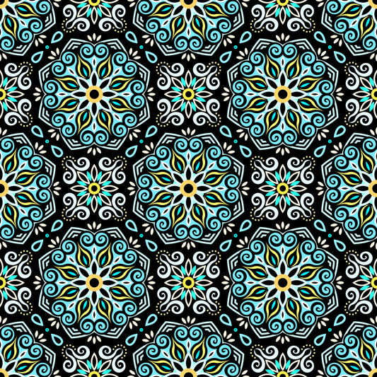 Turquoise - Yellow Mandala Fabric - 203