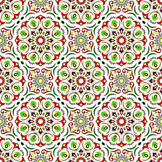 Red - Green Mandala Fabric - 209i