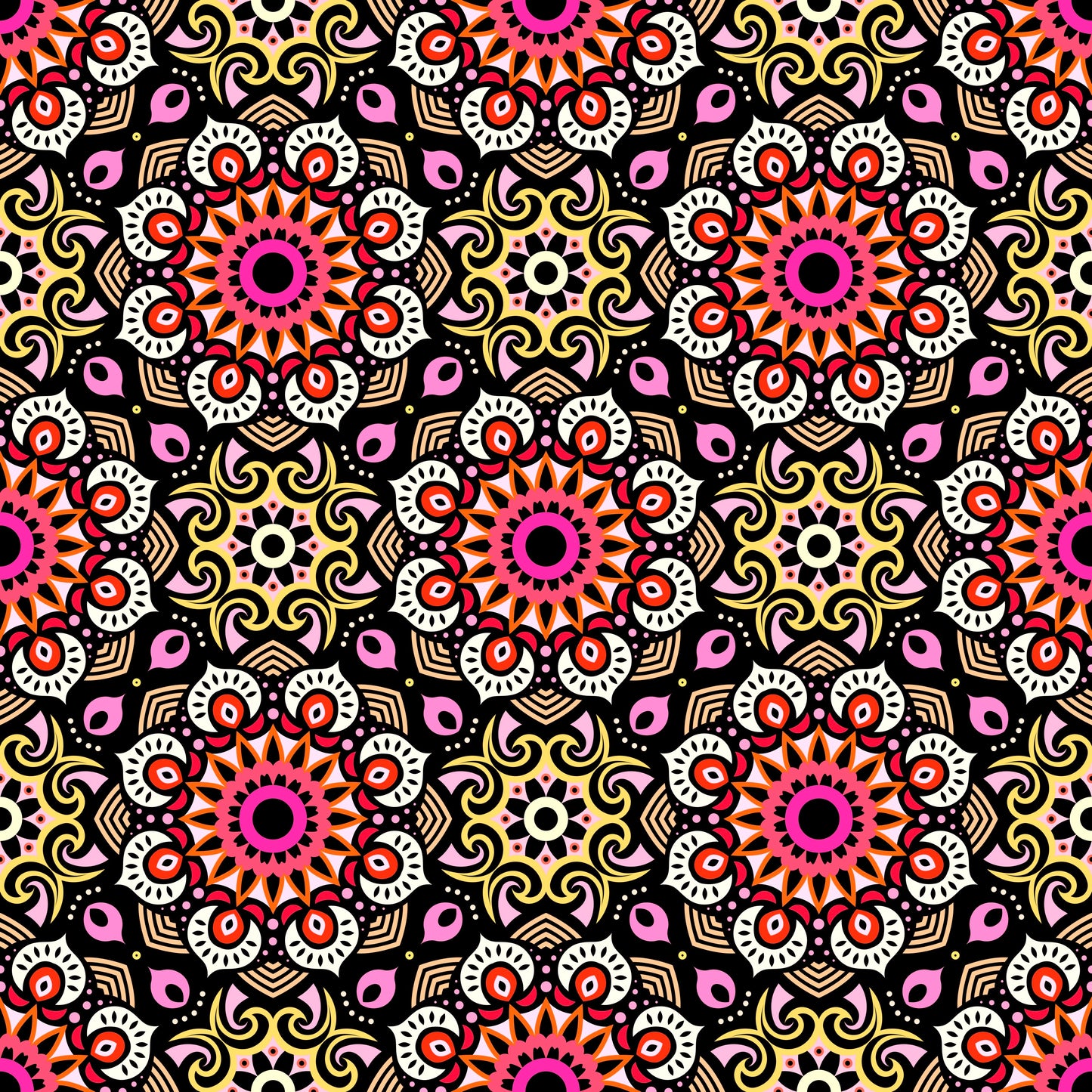 Red - Yellow - Orange Mandala Fabric - 193