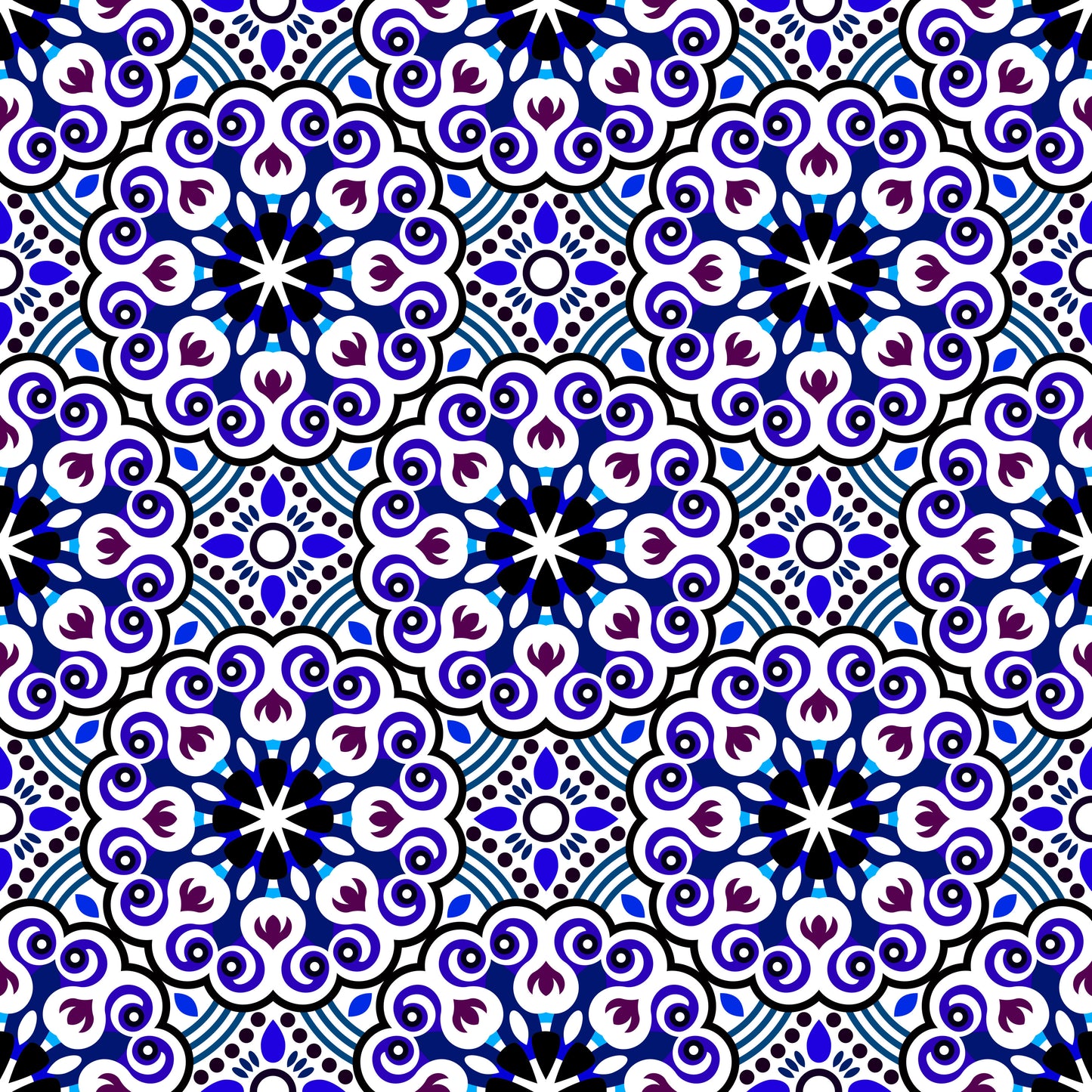 Blue - Purple Mandala Fabric - 132i