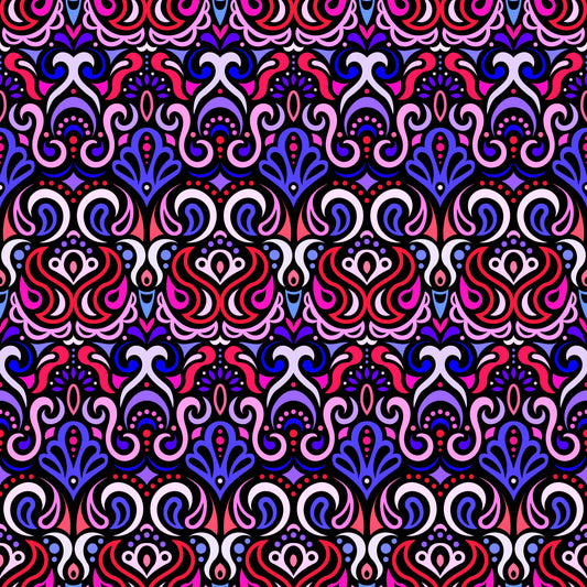 Red - Blue - Pink Abstract Doodle Fabric 1002