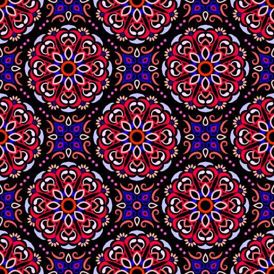 Red - Blue - Pink Mandala Fabric - 160