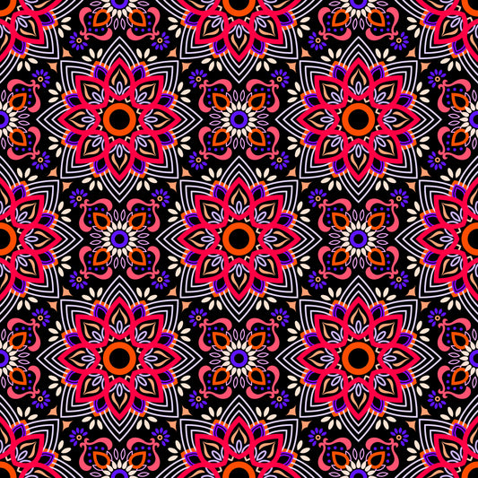 Red - Purple - Orange Mandala Fabric - 145