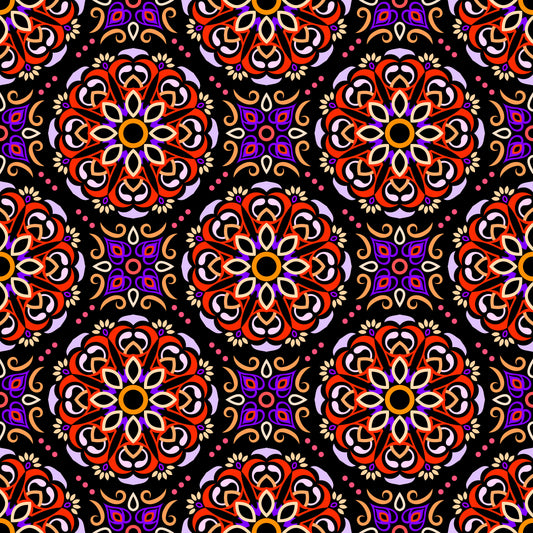 Orange - Yellow - Purple Mandala Fabric - 160