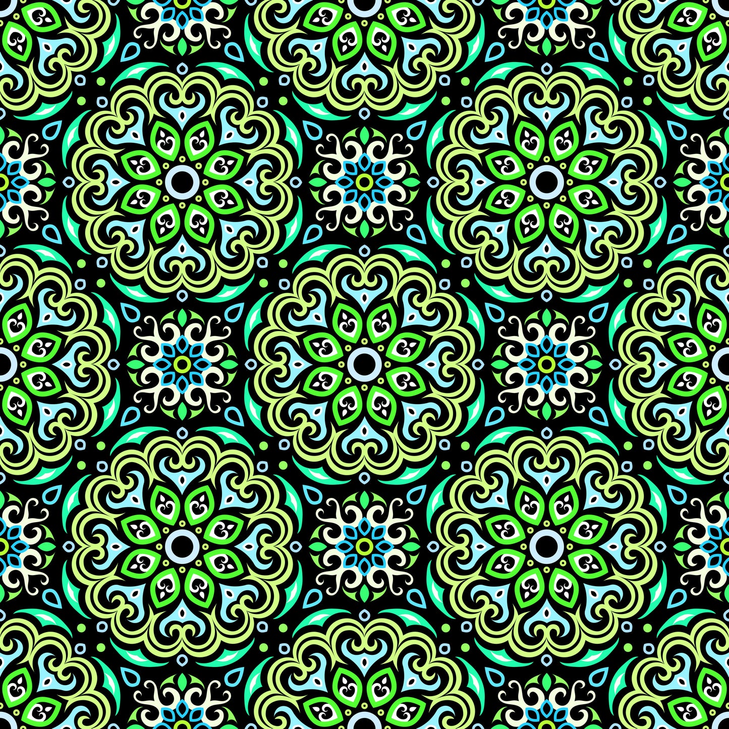 Green - Turquoise - Blue Mandala Fabric - 155