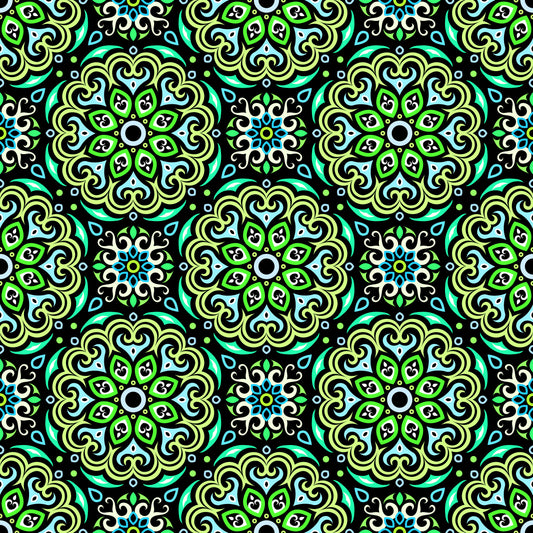 Green - Turquoise - Blue Mandala Fabric - 155