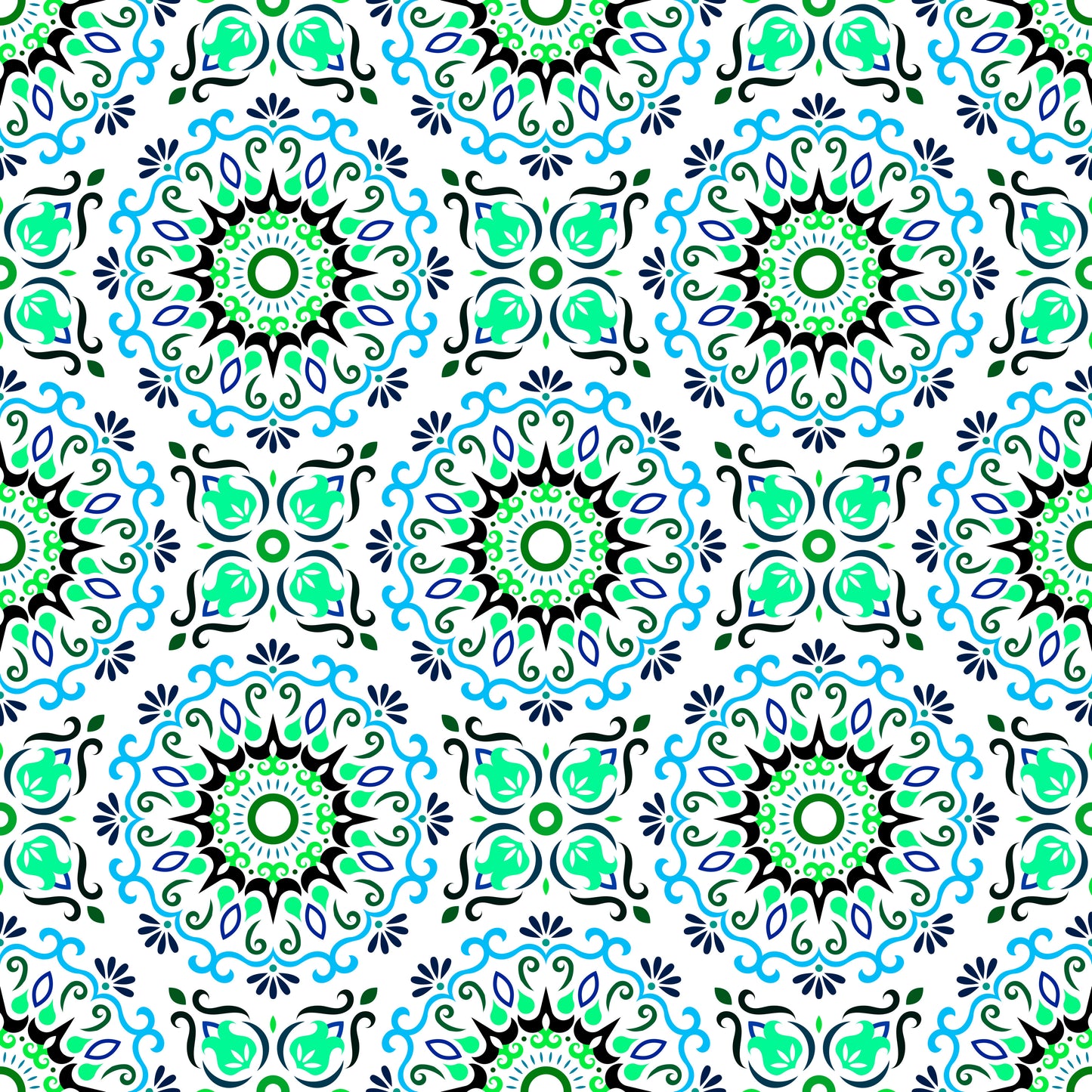 Turquoise - Blue Mandala Fabric - 174i